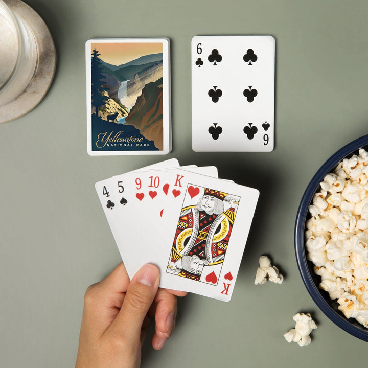 Playing Cards, Yellowstone National Park, Yellowstone Falls, Lithograph, 52 Card Deck with Jokers in Box, Unique Art Cards Lantern Press 