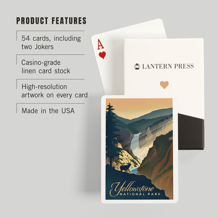 Playing Cards, Yellowstone National Park, Yellowstone Falls, Lithograph, 52 Card Deck with Jokers in Box, Unique Art Cards Lantern Press 