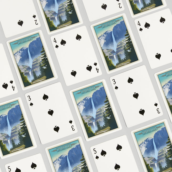 Playing Cards, Yosemite National Park, California, Falls, Lithograph National Park Series, 52 Card Deck with Jokers in Box, Unique Art Cards Lantern Press 