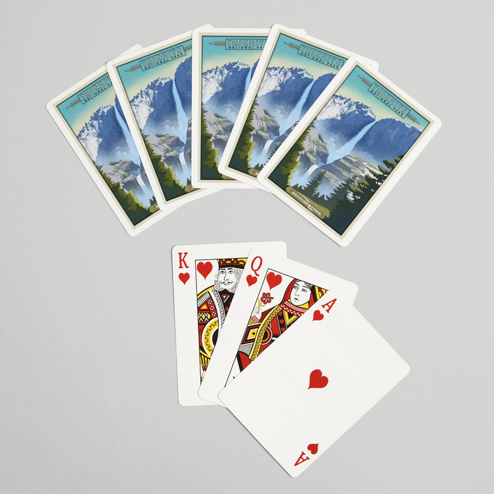 Playing Cards, Yosemite National Park, California, Falls, Lithograph National Park Series, 52 Card Deck with Jokers in Box, Unique Art Cards Lantern Press 
