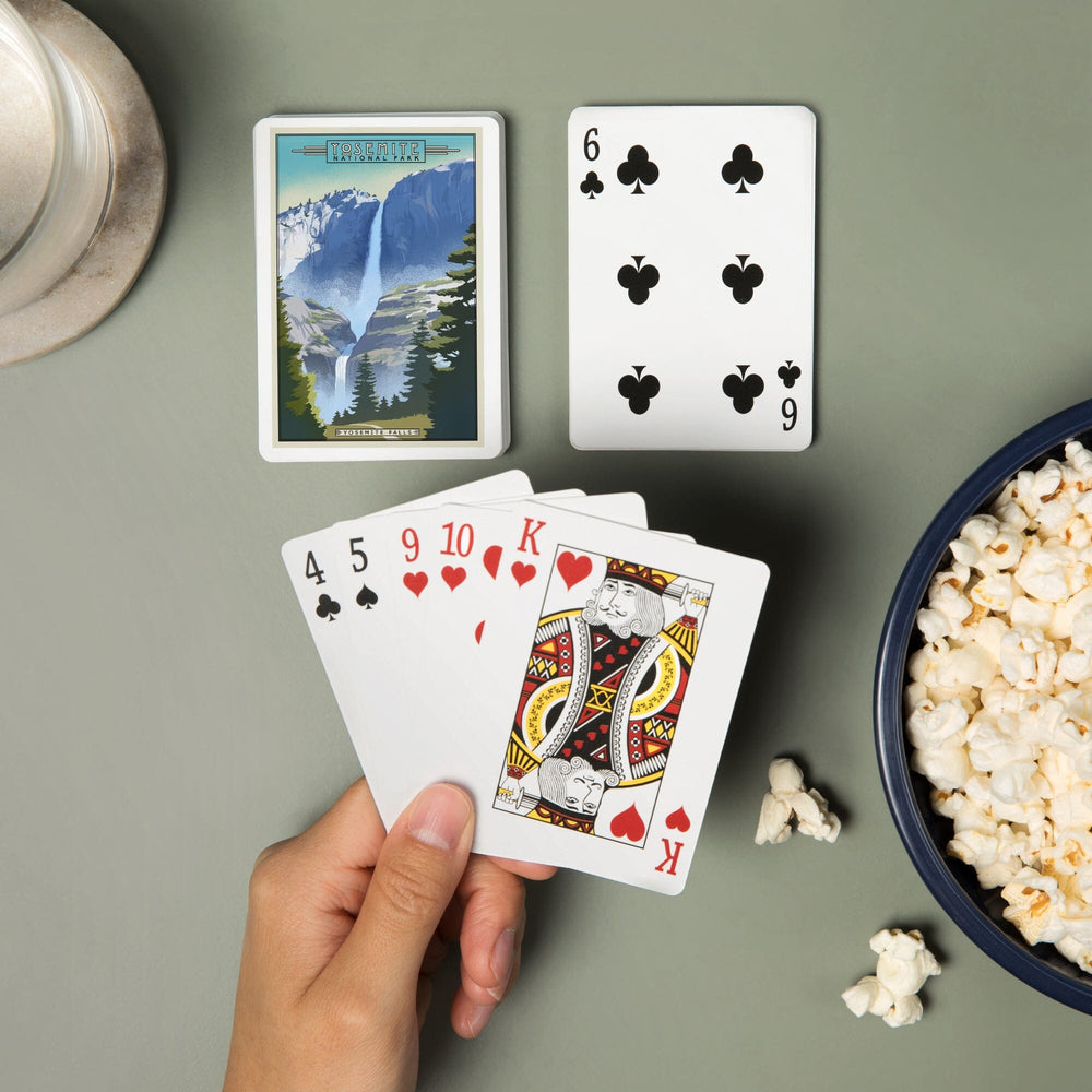 Playing Cards, Yosemite National Park, California, Falls, Lithograph National Park Series, 52 Card Deck with Jokers in Box, Unique Art Cards Lantern Press 