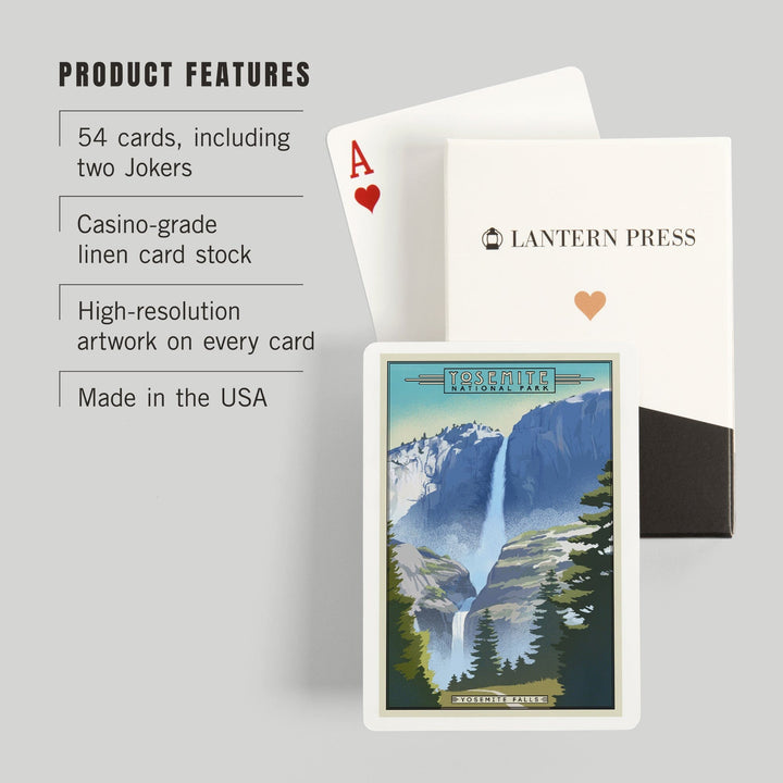 Playing Cards, Yosemite National Park, California, Falls, Lithograph National Park Series, 52 Card Deck with Jokers in Box, Unique Art Cards Lantern Press 