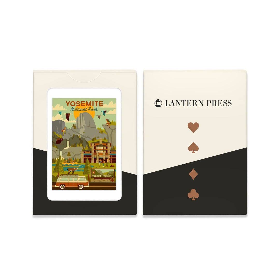 Playing Cards, Yosemite National Park, California, Half Dome, Lodge, Geometric, 52 Card Deck with Jokers in Box, Unique Art Cards Lantern Press 