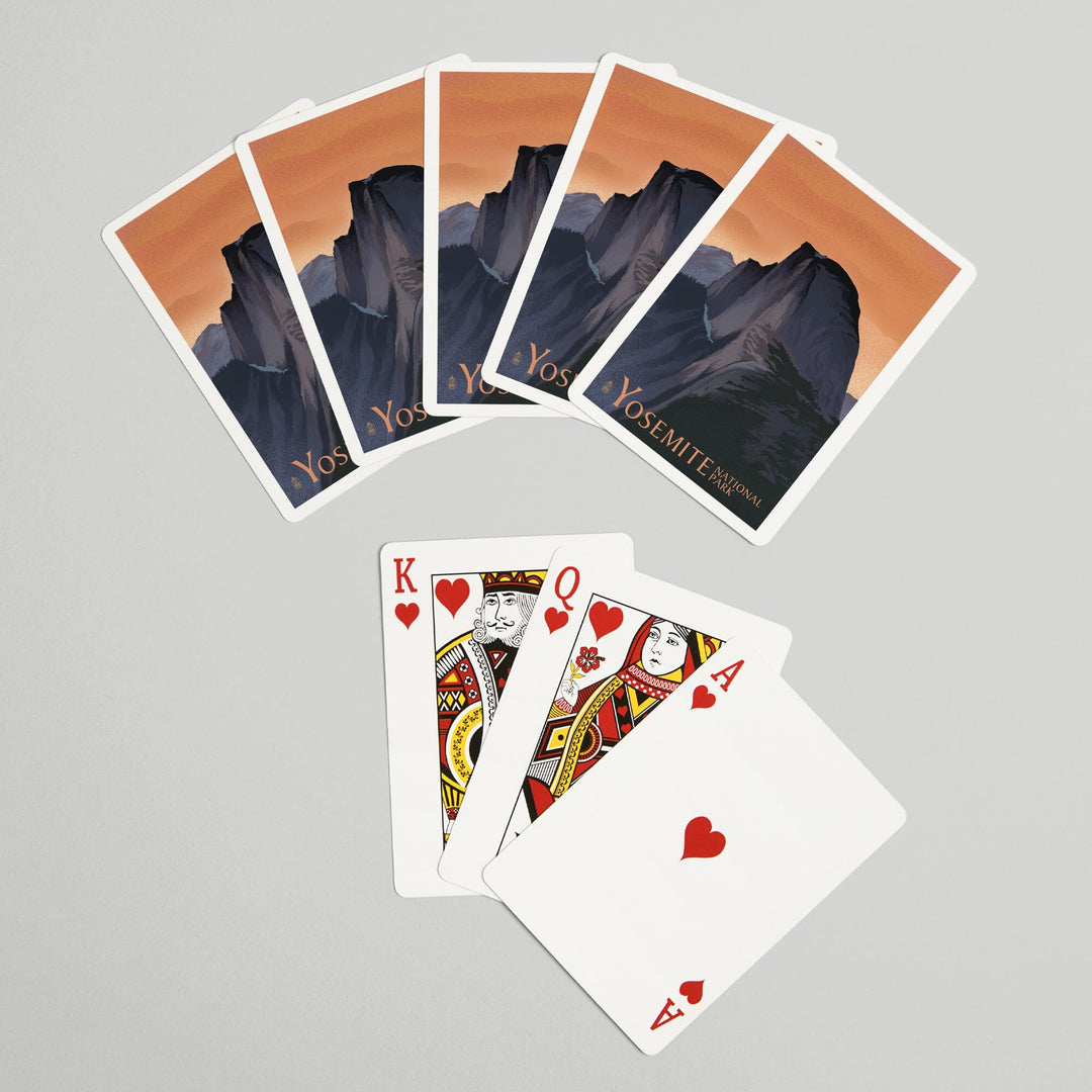 Playing Cards, Yosemite National Park, California, Half Dome, Orange Sky, Lithograph, 52 Card Deck with Jokers in Box, Unique Art Cards Lantern Press 