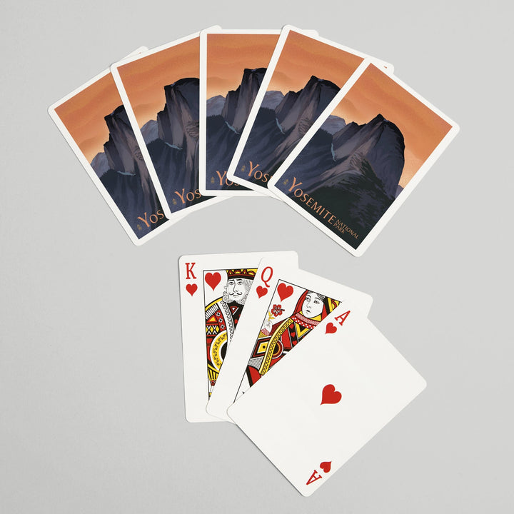 Playing Cards, Yosemite National Park, California, Half Dome, Orange Sky, Lithograph, 52 Card Deck with Jokers in Box, Unique Art Cards Lantern Press 