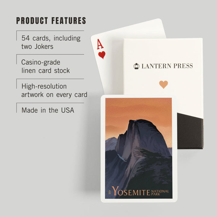 Playing Cards, Yosemite National Park, California, Half Dome, Orange Sky, Lithograph, 52 Card Deck with Jokers in Box, Unique Art Cards Lantern Press 