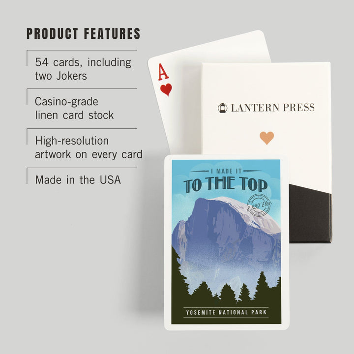Playing Cards, Yosemite National Park, California, I Made it to the Top, Half Dome, Lithograph, 52 Card Deck with Jokers in Box, Unique Art Cards Lantern Press 