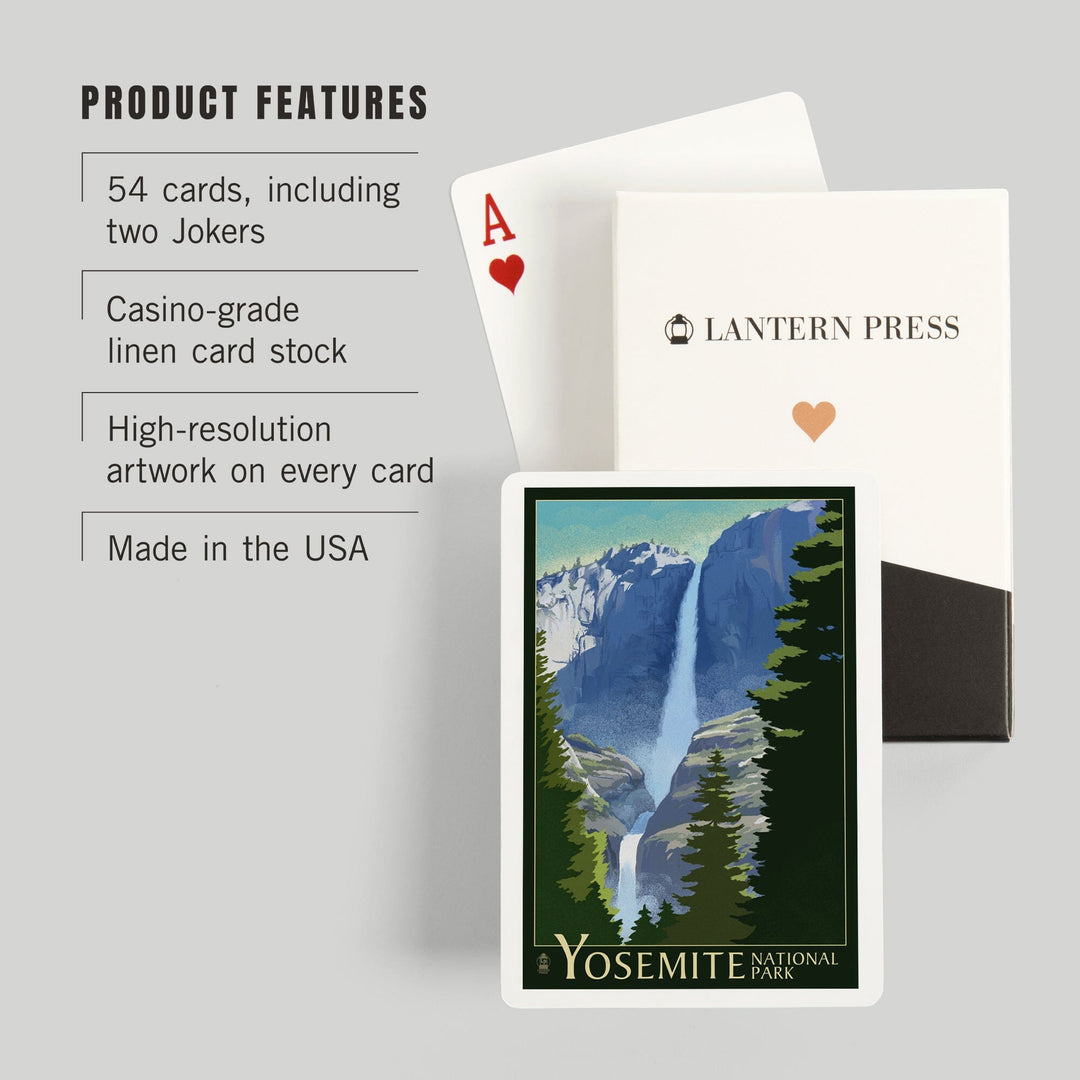 Playing Cards, Yosemite National Park, California, Yosemite Falls, Lithography, 52 Card Deck with Jokers in Box, Unique Art Cards Lantern Press 