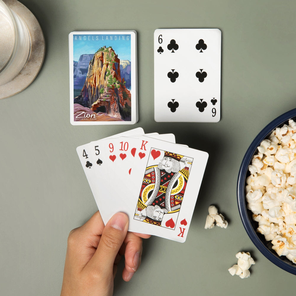 Playing Cards, Zion National Park, Utah, Angels Landing, Oil Painting, 52 Card Deck with Jokers in Box, Unique Art Cards Lantern Press 