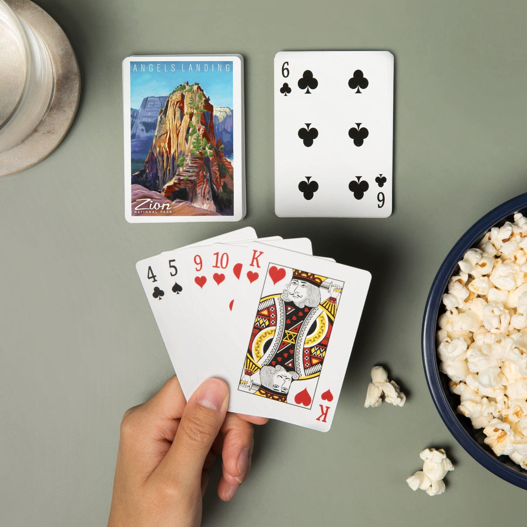 Playing Cards, Zion National Park, Utah, Angels Landing, Oil Painting, 52 Card Deck with Jokers in Box, Unique Art Cards Lantern Press 
