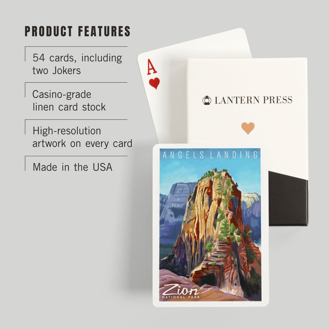 Playing Cards, Zion National Park, Utah, Angels Landing, Oil Painting, 52 Card Deck with Jokers in Box, Unique Art Cards Lantern Press 