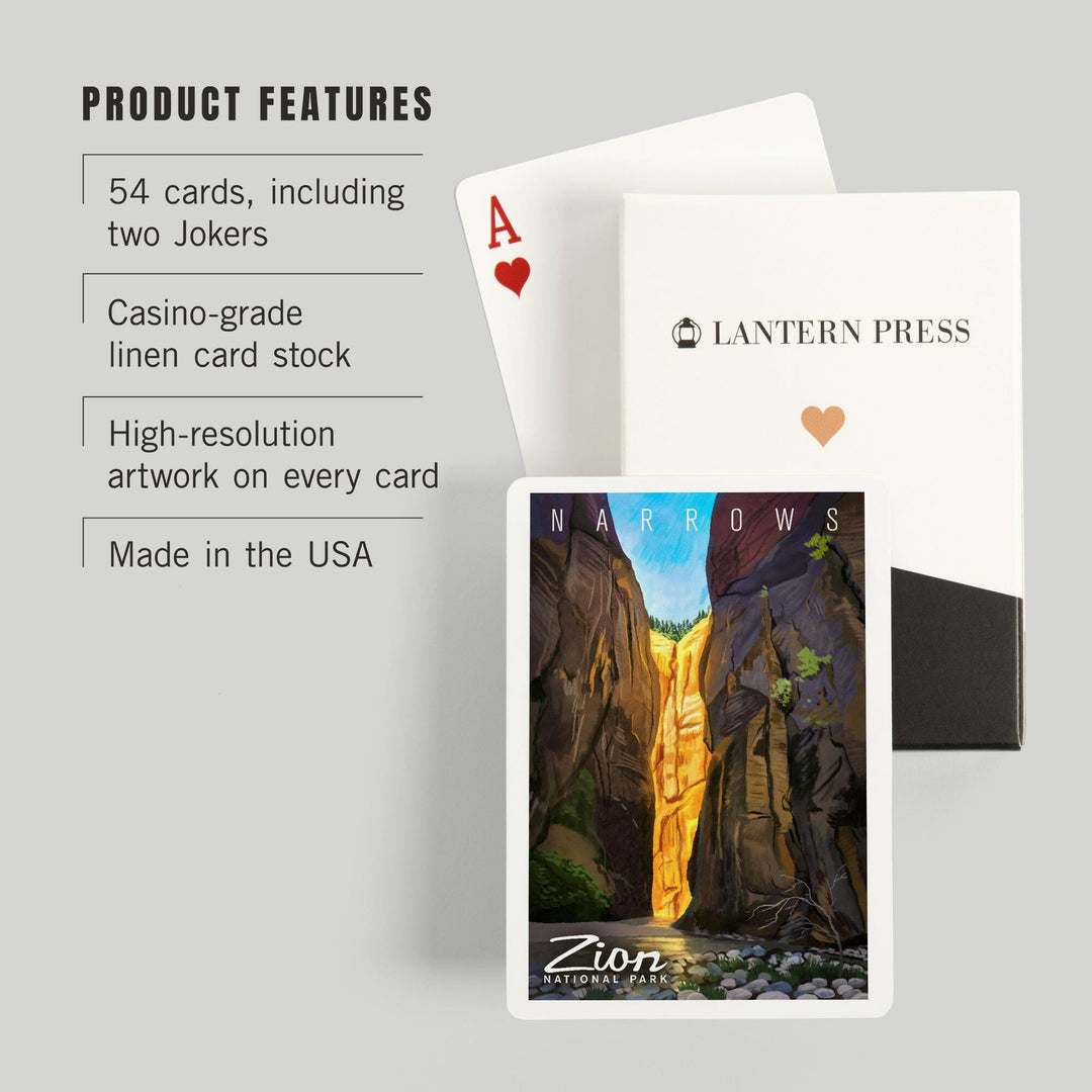 Playing Cards, Zion National Park, Utah, Narrows, Oil Painting, 52 Card Deck with Jokers in Box, Unique Art Cards Lantern Press 