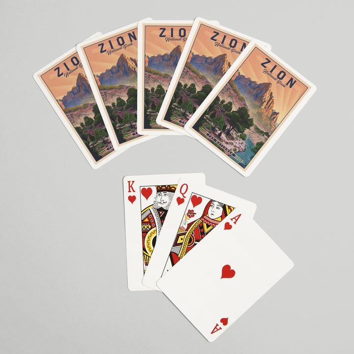 Playing Cards, Zion National Park, Utah, The Watchman, Lithograph National Park Series, 52 Card Deck with Jokers in Box, Unique Art Cards Lantern Press 
