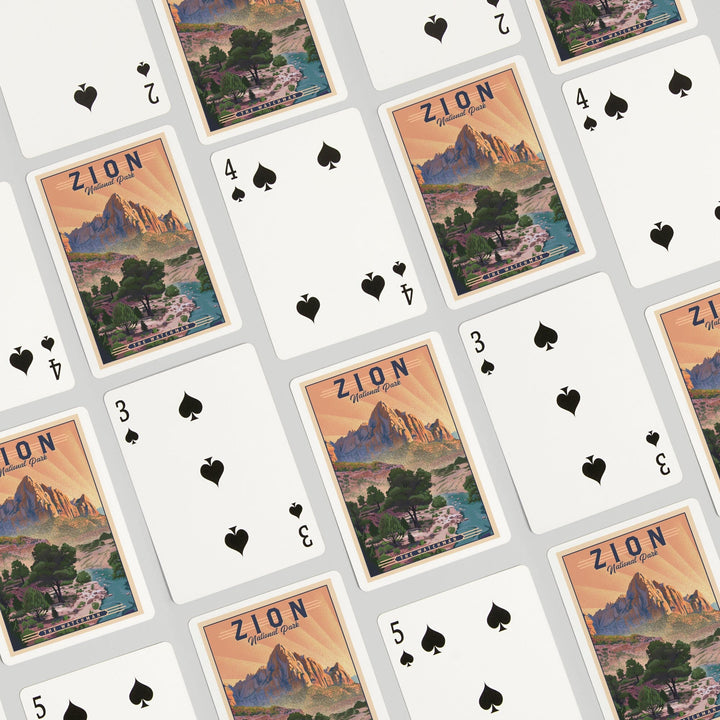 Playing Cards, Zion National Park, Utah, The Watchman, Lithograph National Park Series, 52 Card Deck with Jokers in Box, Unique Art Cards Lantern Press 