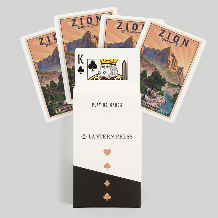 Playing Cards, Zion National Park, Utah, The Watchman, Lithograph National Park Series, 52 Card Deck with Jokers in Box, Unique Art Cards Lantern Press 