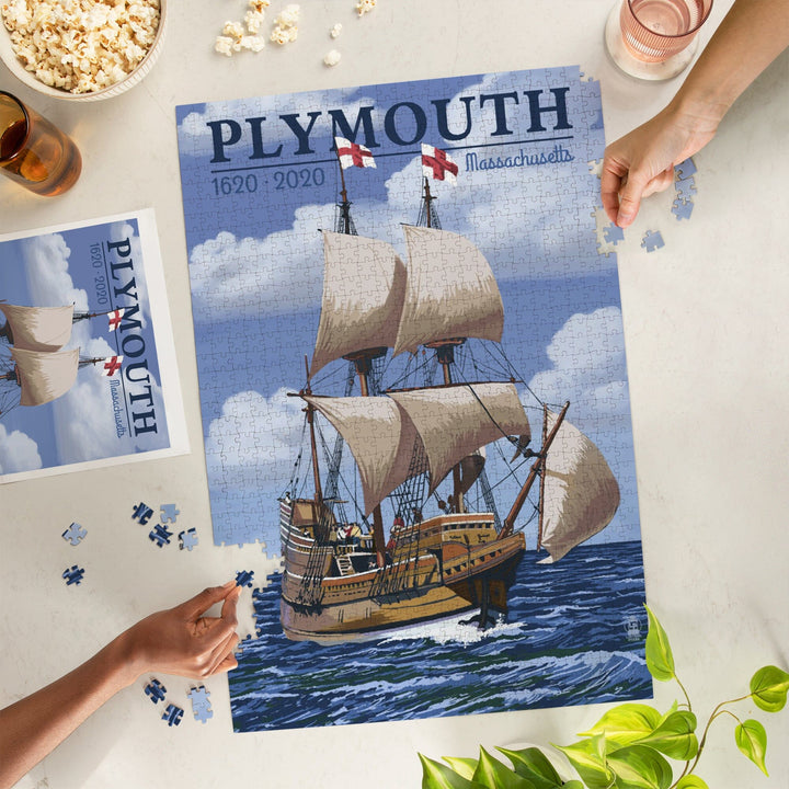 Plymouth, Massachusetts, 1620-2020, Mayflower, Jigsaw Puzzle Puzzle Lantern Press 
