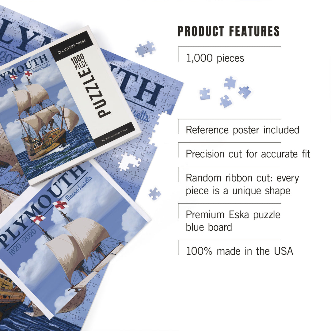 Plymouth, Massachusetts, 1620-2020, Mayflower, Jigsaw Puzzle Puzzle Lantern Press 