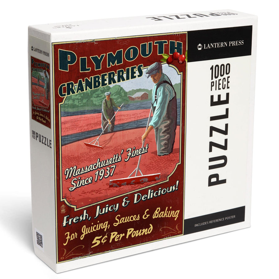 Plymouth, Massachusetts, Cranberry Farm Vintage Sign, Jigsaw Puzzle Puzzle Lantern Press 