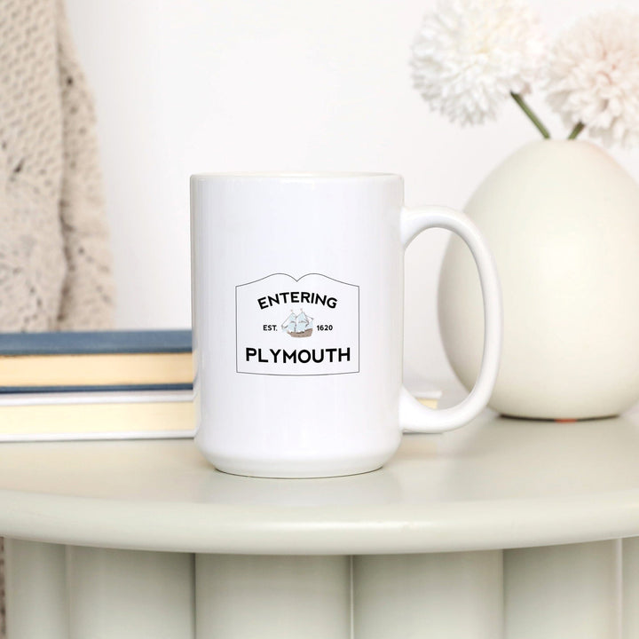Plymouth, Massachusetts, Entering Plymouth, Weather Vane, Lantern Press Artwork, Ceramic Mug Mugs Lantern Press 