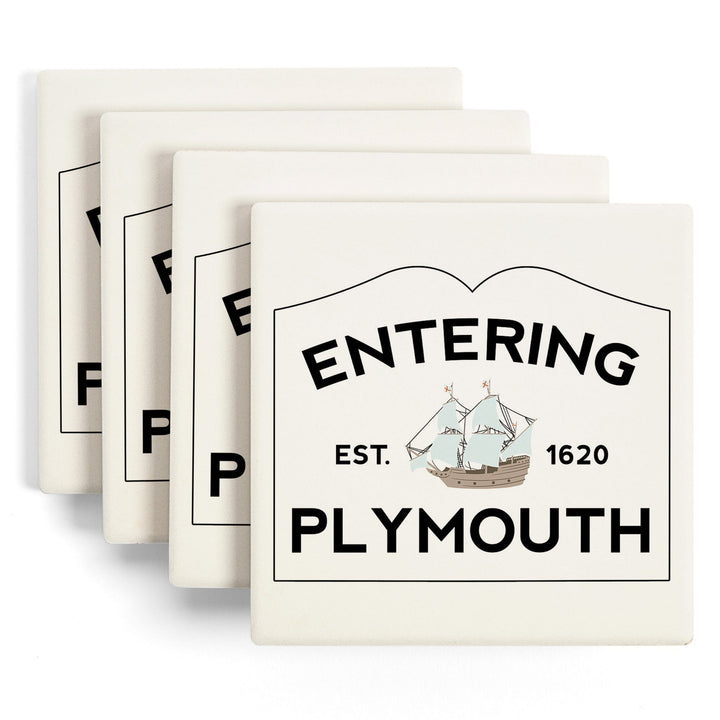 Plymouth, Massachusetts, Entering Plymouth, Weather Vane, Lantern Press Artwork, Coaster Set Coasters Lantern Press 