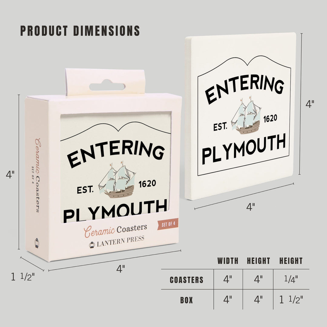 Plymouth, Massachusetts, Entering Plymouth, Weather Vane, Lantern Press Artwork, Coaster Set Coasters Lantern Press 