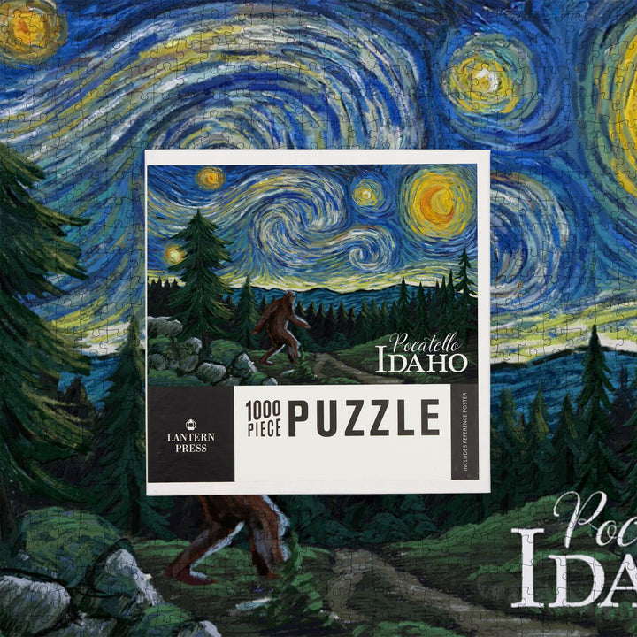 Pocatello, Idaho, Bigfoot, Starry Night, Jigsaw Puzzle Puzzle Lantern Press 