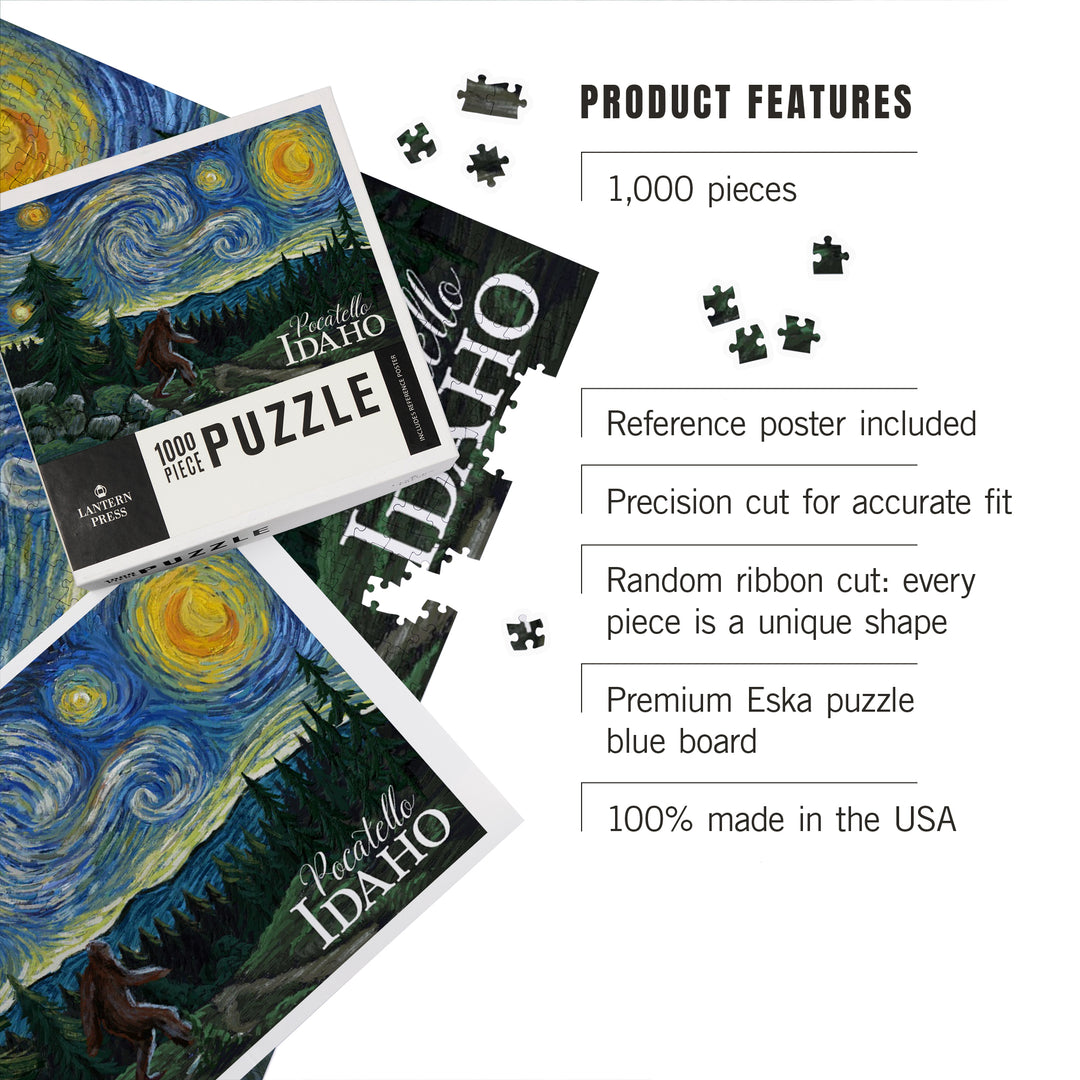 Pocatello, Idaho, Bigfoot, Starry Night, Jigsaw Puzzle Puzzle Lantern Press 