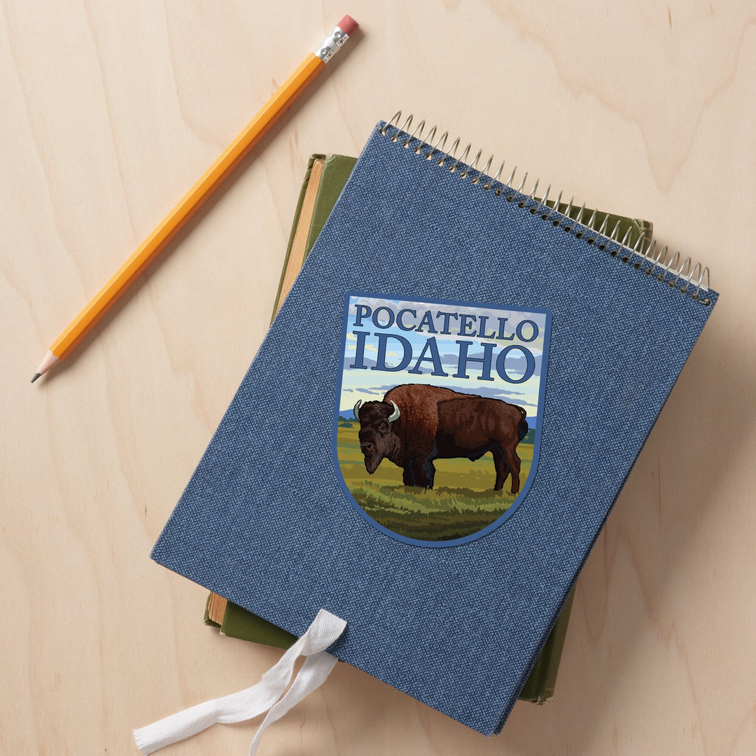 Pocatello, Idaho, Bison Scene, Contour, Lantern Press Artwork, Vinyl Sticker Sticker Lantern Press 