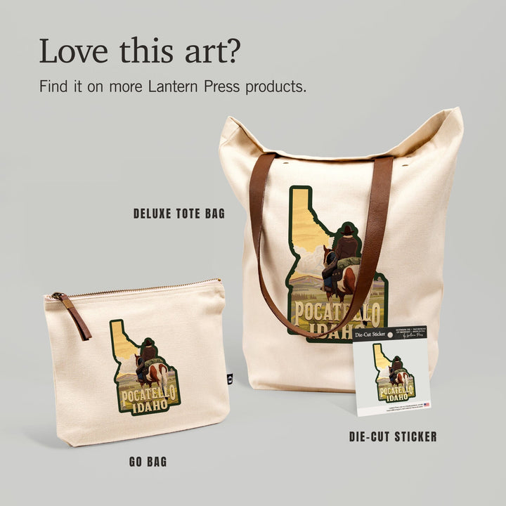 Pocatello, Idaho, Cowboy and Horse, Contour, Vinyl Sticker Sticker Lantern Press 