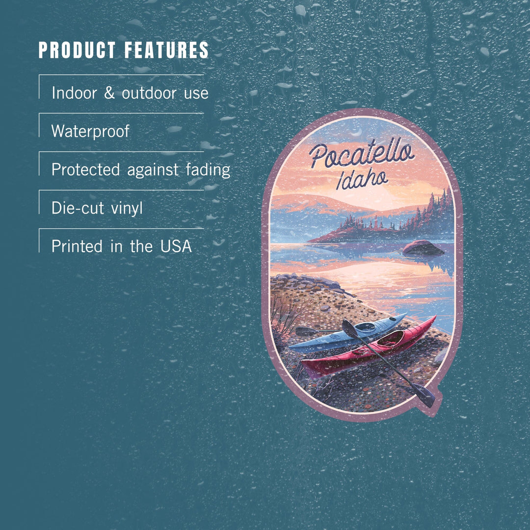 Pocatello, Idaho, Glassy Sunrise, Kayak, Contour, Vinyl Sticker Sticker Lantern Press 