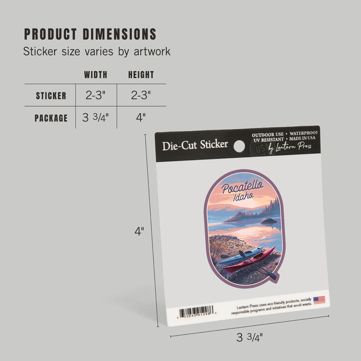 Pocatello, Idaho, Glassy Sunrise, Kayak, Contour, Vinyl Sticker Sticker Lantern Press 