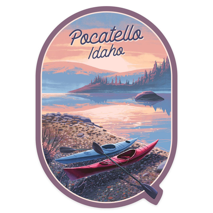 Pocatello, Idaho, Glassy Sunrise, Kayak, Contour, Vinyl Sticker Sticker Lantern Press 
