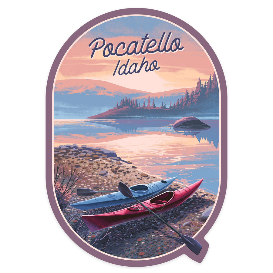 Pocatello, Idaho, Glassy Sunrise, Kayak, Contour, Vinyl Sticker Sticker Lantern Press 