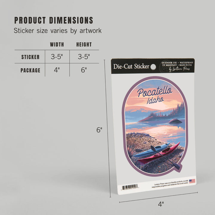 Pocatello, Idaho, Glassy Sunrise, Kayak, Contour, Vinyl Sticker Sticker Lantern Press 