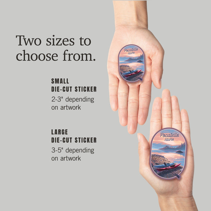 Pocatello, Idaho, Glassy Sunrise, Kayak, Contour, Vinyl Sticker Sticker Lantern Press 
