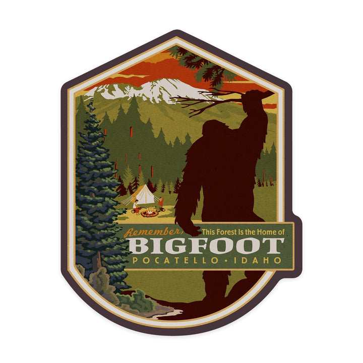 Pocatello, Idaho, Home of Bigfoot, Contour, Vinyl Sticker Sticker Lantern Press 