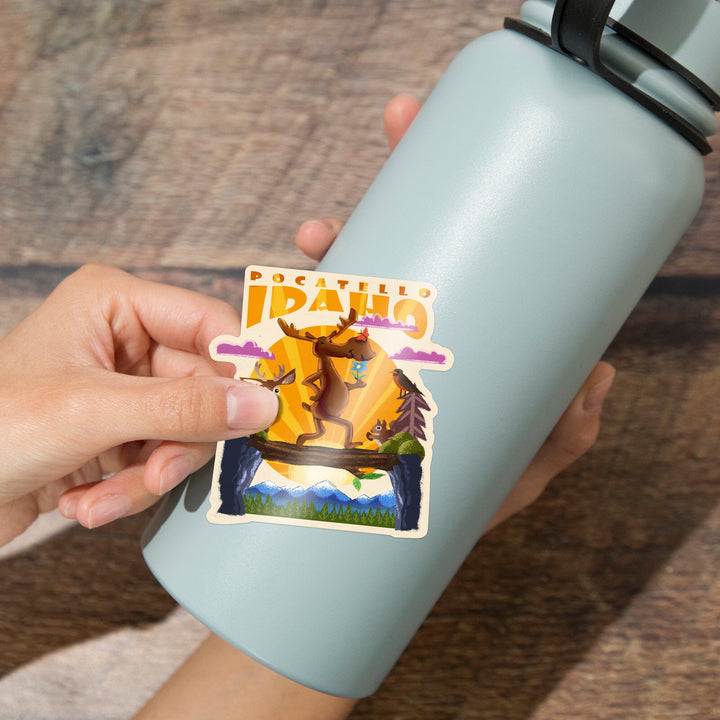 Pocatello, Idaho, Moose, Mid-Century Inspired, Contour, Vinyl Sticker Sticker Lantern Press 