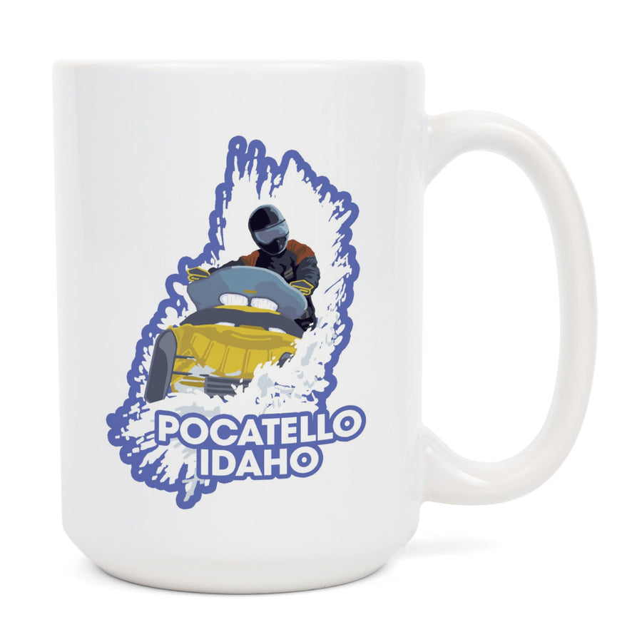 Pocatello, Idaho, Snowmobile Scene, Contour, Lantern Press Artwork, Ceramic Mug Mugs Lantern Press 