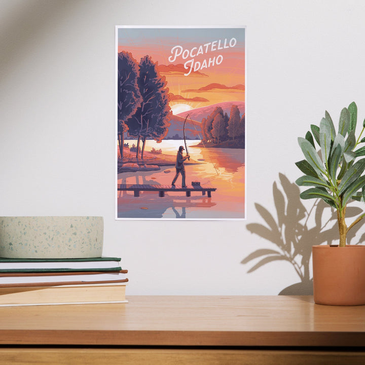 Pocatello, Idaho, This is Living, Fishing with Hills, Art & Giclee Prints Art Lantern Press 