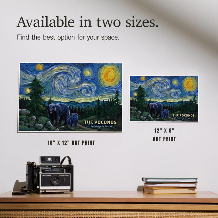 Poconos, Pennsylvania, Starry Night, Bear and Cub, Art & Giclee Prints Art Lantern Press 