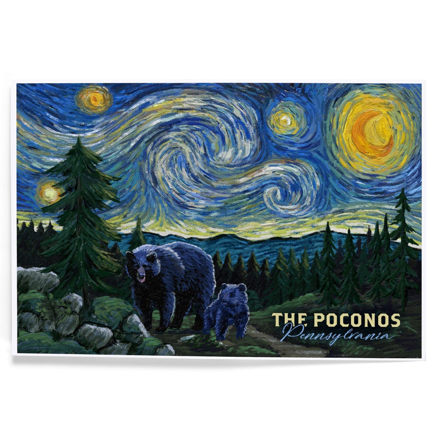 Poconos, Pennsylvania, Starry Night, Bear and Cub, Art & Giclee Prints Art Lantern Press 