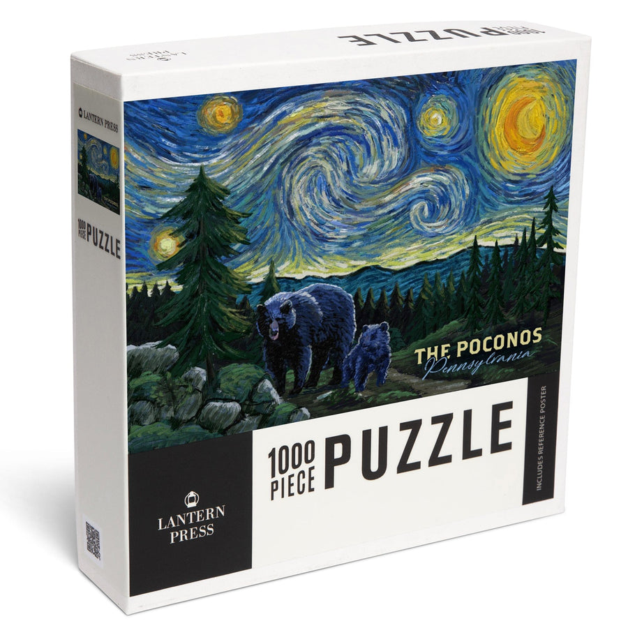 Poconos, Pennsylvania, Starry Night, Bear and Cub, Jigsaw Puzzle Puzzle Lantern Press 