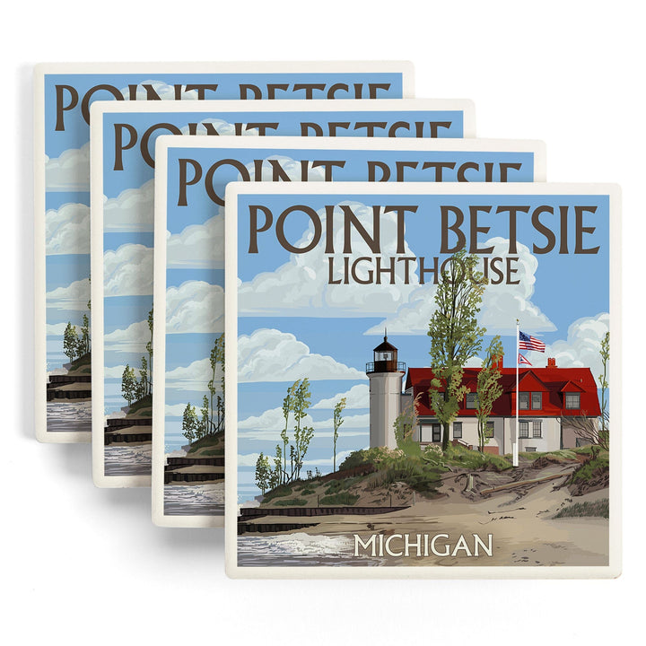 Point Betsie Lighthouse, Michigan, Lantern Press Artwork, Coaster Set Coasters Lantern Press 