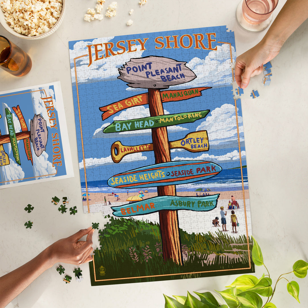Point Pleasant Beach, New Jersey, Destinations Sign, Jigsaw Puzzle Puzzle Lantern Press 