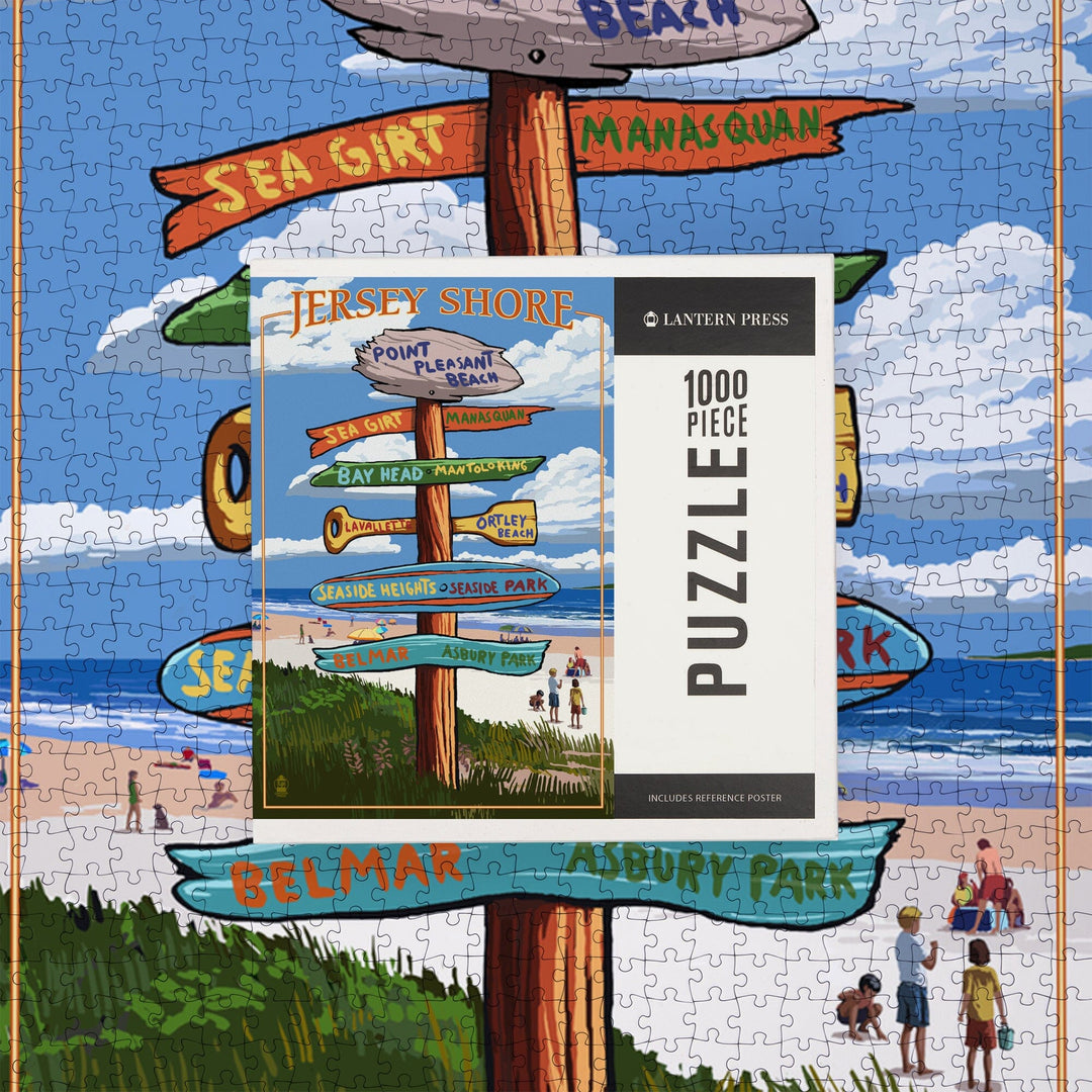 Point Pleasant Beach, New Jersey, Destinations Sign, Jigsaw Puzzle Puzzle Lantern Press 