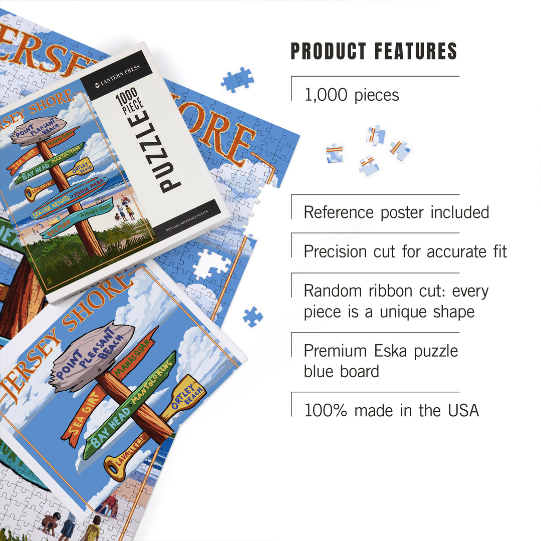 Point Pleasant Beach, New Jersey, Destinations Sign, Jigsaw Puzzle Puzzle Lantern Press 