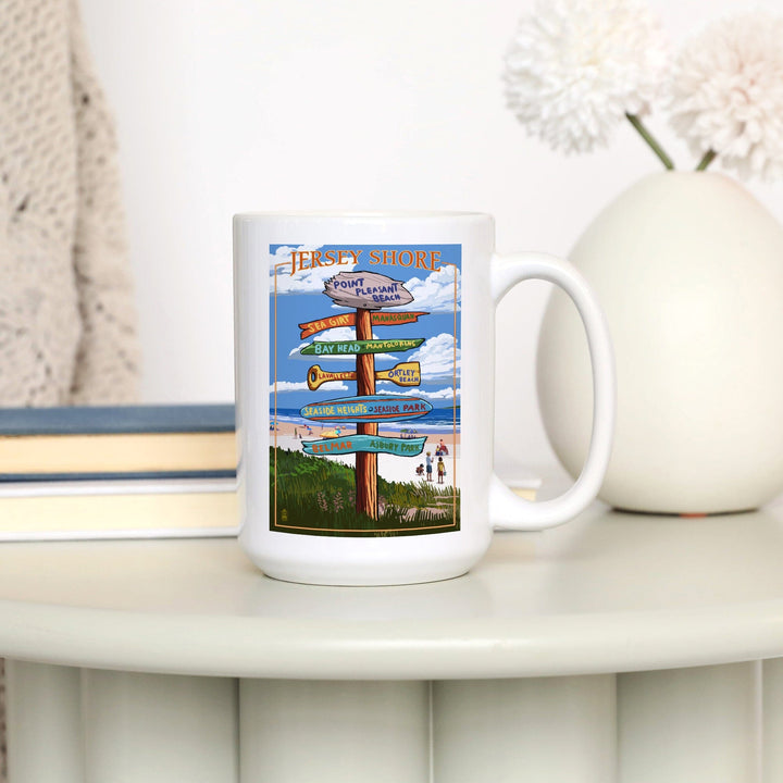 Point Pleasant Beach, New Jersey, Destinations Sign, Lantern Press Artwork, Ceramic Mug Mugs Lantern Press 