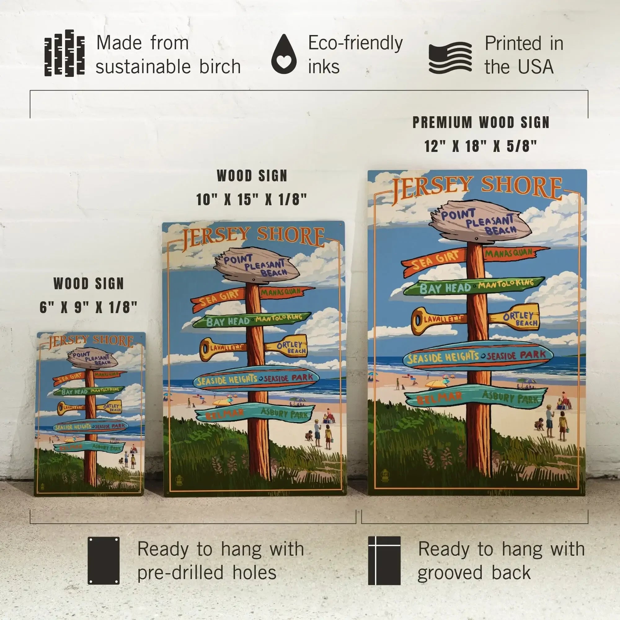 Point Pleasant Beach, New Jersey, Destinations Sign, Lantern Press