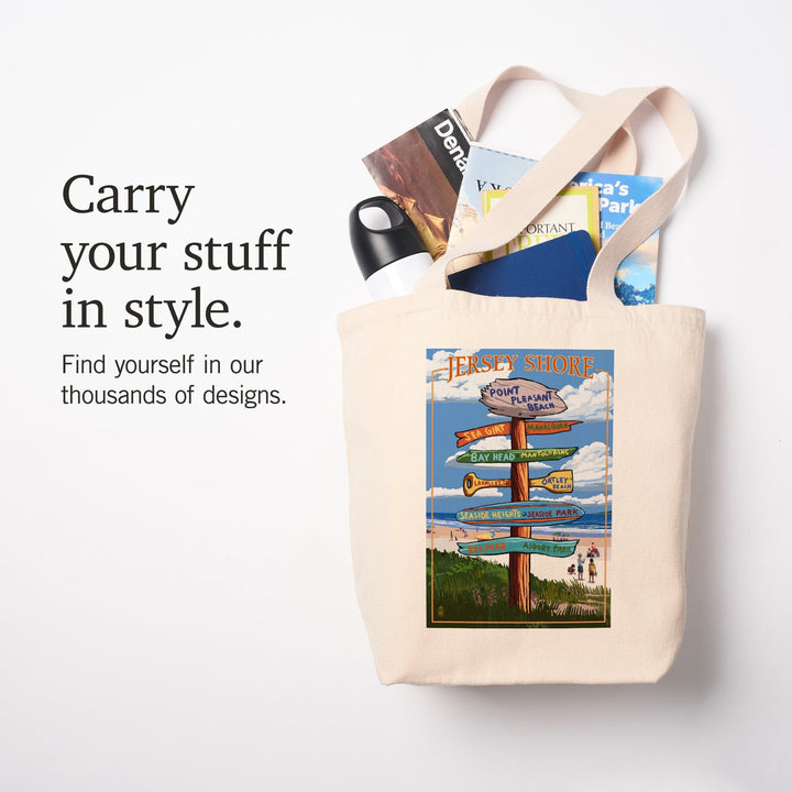 Point Pleasant Beach, New Jersey, Destinations Sign, Tote Bag Totes Lantern Press 