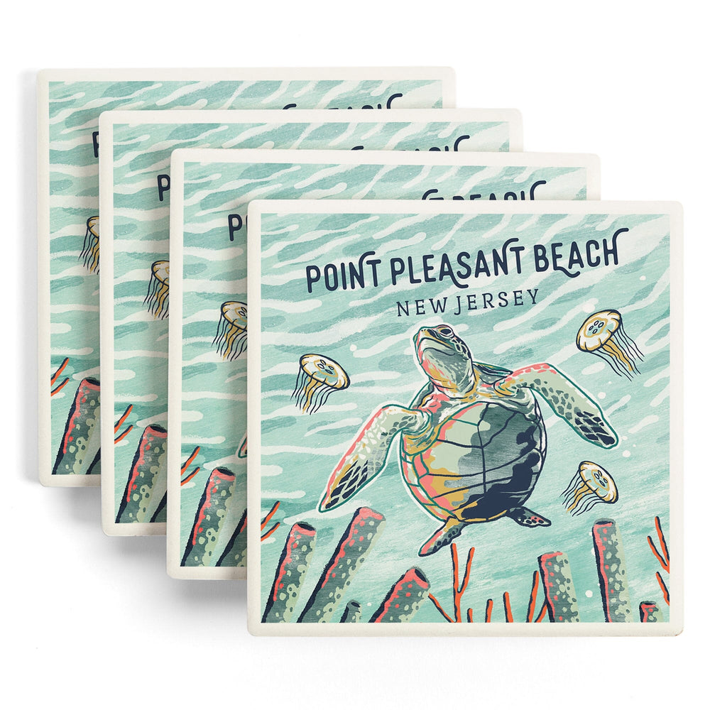 Point Pleasant Beach, New Jersey, Graphic Pastel, Sea Turtle, Coasters Coasters Lantern Press 